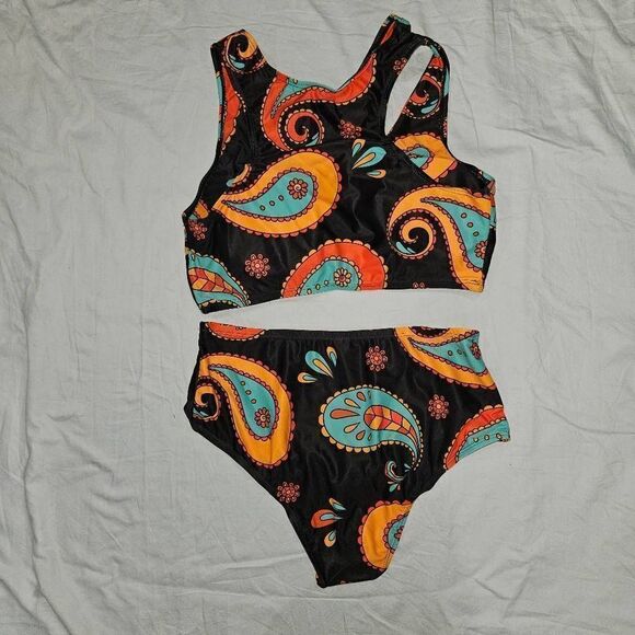 3/$15 Selink Women's Two Piece Black Print Bikini Set Size Medium - Picture 2 of 6